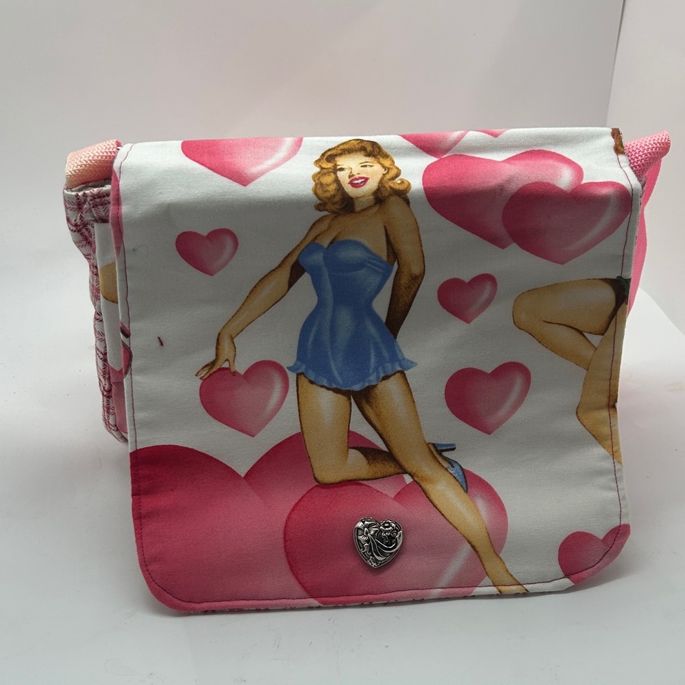 Handmade Vintage-Inspired Pink Heart Crossbody Bag